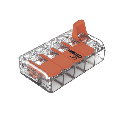 Conector Eléctrico / Borna de Conexión con Palancas / 5 Puntos / 6 mm² Máximo / 30A 450V / Transparente / CAGE CLAMP® / UL...