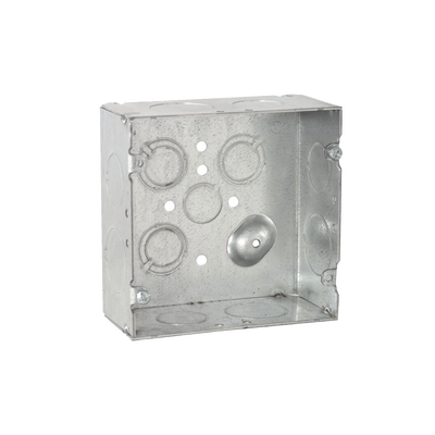 Caja Cuadrada 4 11/16" x 4 11/16"/ Profundidad 2- 1/8"/ 4 Entradas 1", 4 Entradas 3/4", 1 Entrada 1/2" y 3 TKO (1/2"-3/4")...