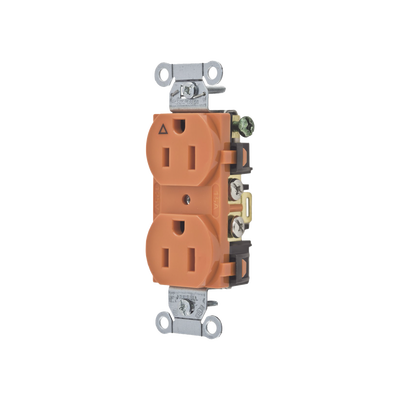 Contacto Dúplex Conexión a Tierra Aislada/ 15A 125V/ 2 polos 3 Hilos/ Nema 5-15R /Grado Comercial/ Color Naranja. - HUBBELL
