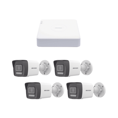 Kit IP 1080p (2 Megapixel) / NVR de 4 Canales con 4 Puertos PoE / 4 Cámaras IP Bala ColorVu Lite y ACUSENSE Lite / Micrófo...