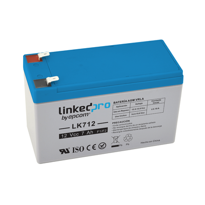 Batería 12 V / 7 Ah / UL / Tecnología AGM / Vida útil promedio 5 años / Uso en equipo electrónico, Alarmas de Intrusión / ...