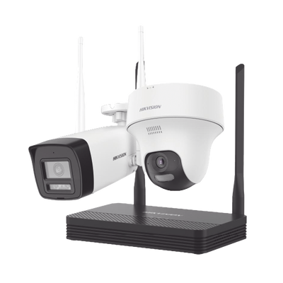 Kit IP Inalámbrico 4 Megapixel / NVS 4 Canales / 1 Cámara Bala Exterior + 1 Cámara Turret Interior con Lente 2.8 mm y Dual...