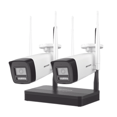 Kit IP Inalámbrico 4 Megapixel / NVS 4 Canales / 2 Cámaras Bala para Exterior con Lente 2.8 mm y Dual Light (30 mts IR + 3...