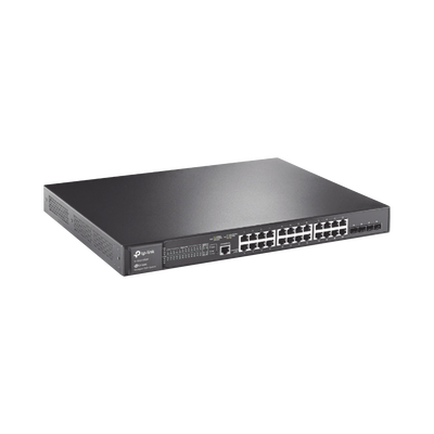 Switch L2+ Omada PoE+ / 24 Puertos PoE+ 10/100/1000 Mbps / 4 Puertos SFP 1G / 2 Puertos Consola (RJ45 y microUSB) / Administración Centralizada Omada o Stand-Alone / Multicast IGMP / Calidad de Servicio / Presupuesto PoE 384W / Montaje en R | SIERRA STORE