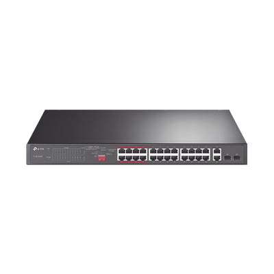 Switch No Administrable 24 Puertos PoE+ 10/100 Mbps / 2 Puertos 10/100/1000 Mbps + 2 Puertos SFP (combo) / Modo Prioridad de Tráfico / Modo Aislamiento de Red / Presupuesto PoE de 250 W / Diseño para Ideal para Vigilancia IP | SIERRA STORE