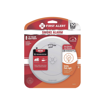 Alarma de Humo First Alert SM210L / Sensor Fotoelectrico / Batería de Litio Sellada de 10 Años / Luz de Seguridad / Rango ...