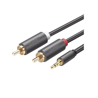 Cable Adaptador de 3.5mm Macho a 2 RCA Macho / 3 Metros (9.84 Pies) / Color Gris / Blindaje Múltiple / ABS / Alta Calidad ...