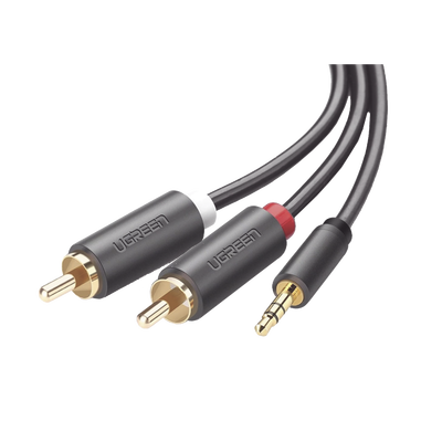 Cable Adaptador de 3.5mm Macho a 2 RCA Macho / 5 Metros (16.40 Pies) / Color Gris / Blindaje Múltiple / ABS / Alta Calidad...