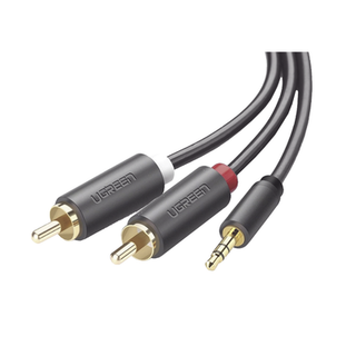 Cable Adaptador de 3.5mm Macho a 2 RCA Macho / 5 Metros (16.40 Pies) / Color Gris / Blindaje Múltiple / ABS / Alta Calidad...