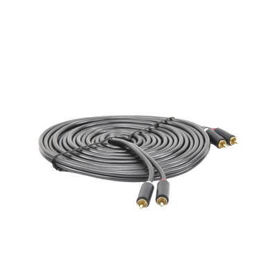 Cable de Audio 2 RCA Macho a 2 RCA Macho / 5 Metros (16.40 Pies) / Color Negro / Alta Calidad / Anillos de Goma para Asegu...