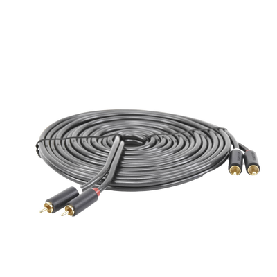 Cable de Audio 2 RCA Macho a 2 RCA Macho / 5 Metros (16.40 Pies) / Color Negro / Alta Calidad / Anillos de Goma para Asegu...