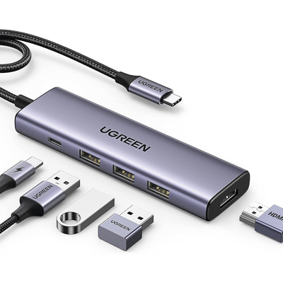 HUB USB-C (Docking Station) 5 en 1 | HDMI 2.0 4K@30Hz | 3 USB-A 3.0 (5Gbps) | USB-C PD Carga 100W | Potente Disipación de ...