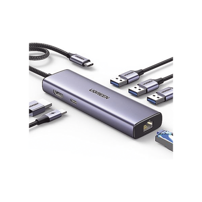 HUB USB-C (Docking Revodok) 6 en 1 | 3 Puertos USB-A 3.0 (5 Gbps) | USB-C PD 100W | HDMI 4K@30Hz | Entrada 1 RJ45 (Gigabit...