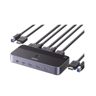 Conmutador KVM HDMI 4K | HDMI 2.0 | 2 Entradas 1 Salida | 4 Puertos USB 3.0 (3 USB-A *1 USB-C) | Soporta 4K@60Hz | HDR | I...