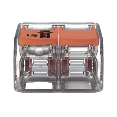 Borna de Conexión / Serie 221 / Palancas Naranja / 2 Conductores 4 mm² / Carcasa Transparente / 300V 20A / T85 / UL ENEC C...