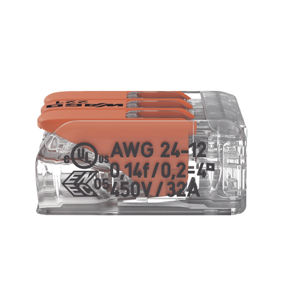 Borne de Conexión con Palancas / 3 Conductores / Carcasa Transparente / Tecnología CAGE CLAMP® / 4 mm² (12 AWG) / 450V 32A...