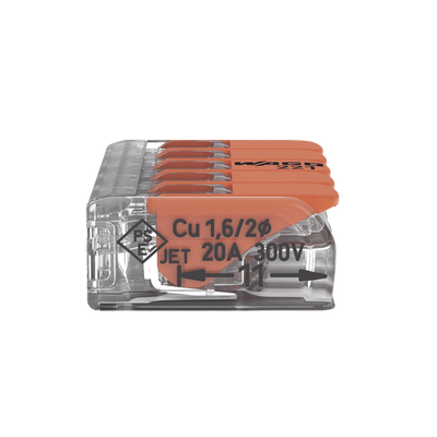 Conector Eléctrico / Borne de Conexión con Palancas / 5 Puntos / 32A 450V / CAGE CLAMP® / Policarbonato Transparente / Para 0