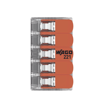 Conector Eléctrico / Borna de Conexión con Palancas / 5 Puntos / 6 mm² Máximo / 30A 450V / Transparente / CAGE CLAMP® / UL...
