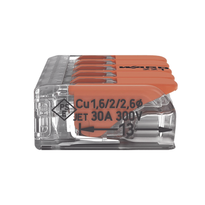 Conector Eléctrico / Borna de Conexión con Palancas / 5 Puntos / 6 mm² Máximo / 30A 450V / Transparente / CAGE CLAMP® / UL...