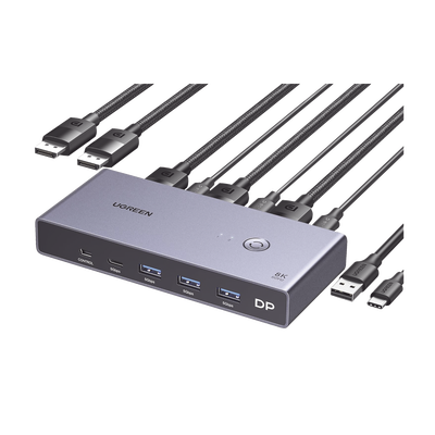 Conmutador KVM DisplayPort 8K | DP 1.4 | 2 Entradas 1 Salida | 4 Puertos USB 3.0 (3 USBA *1 USBC) | Soporta 8K@60Hz | HDR ...