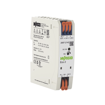 Fuente de Alimentación Eco 2 / Monofásica / 24V DC / 1.25A / 30W / Push-in CAGE CLAMP® / Carril DIN / SELV-PELV / IP20 - WAGO