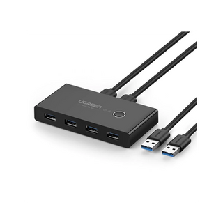Conmutador USB para Compartir 4 Puertos USB 3.0 a 2 PC Ìs | Cambio Mediante Botón | Incluye Dos Cables USB de 1.5 m | ABS | 