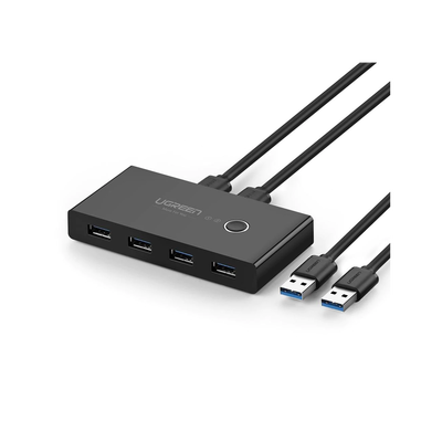 Conmutador USB para Compartir 4 Puertos USB 3.0 a 2 PC Ìs | Cambio Mediante Botón | Incluye Dos Cables USB de 1.5 m | ABS | 