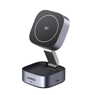 Cargador Inalámbrico 2 en 1 25W / Tecnología Magnética Qi 2 / 15W para Teléfono + 5W para Auriculares / Puerto USB-C 5W / ...
