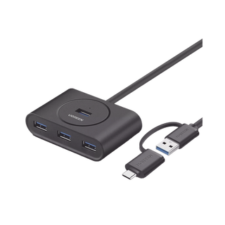 HUB USB-A y C 3.0 4 en 1 | Con Conector USB-C y USB-A | 4 Puertos USB-A 3.0 (5Gbps) | Cable de 25cm | Indicador Led | Idea...
