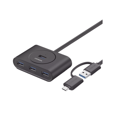HUB USB-A y C 3.0 4 en 1 | Con Conector USB-C y USB-A | 4 Puertos USB-A 3.0 (5Gbps) | Cable de 25cm | Indicador Led | Idea...
