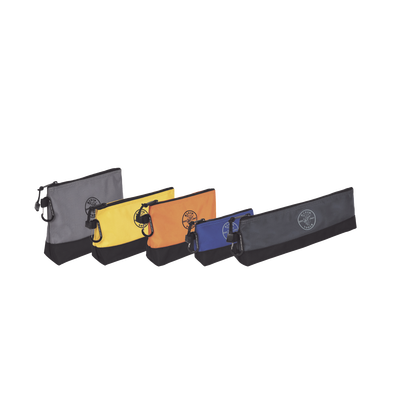 KIT 5 Bolsos Ultra Resistentes para Herramientas con Base y cierre Zipper, Colores: gris claro, amarillo, naranja, azul, g...