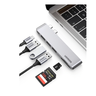 HUB USB-C (Thunderbolt 3) 6 en 2 | 3 Puertos USB3.0 | 1 USB-C (PD 100W) | Transferencia de Video y Datos | Memoria SD+ Mic...