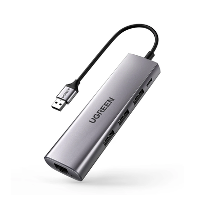 HUB USB-A (Docking Station) 5 en 1 | 3 USB-A 3.0 (5Gbps) | 1 RJ45 (Gigabit Ethernet) | Entrada Micro USB | Luz Indicadora ...
