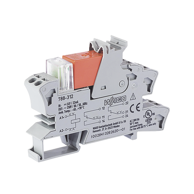 Módulo con Relé / 24 VCC / 2 Inversores / 8 A Corriente Continua / Montaje Riel DIN 15 mm / Indicador LED Rojo / Push-in C...