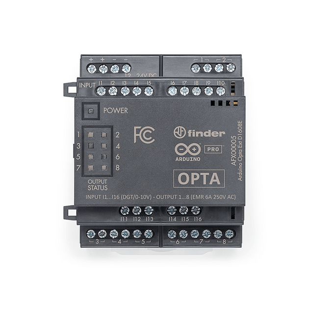 ARDUINO LLC - AFX-00005 - Módulo Expansión PLC Industrial / 16 Entradas Programables 0-24V / 8 Relés 6A 250VAC / 14 Bits / Cadena hasta 5 Módulos / IP20