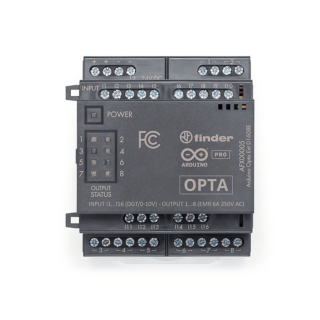 ARDUINO LLC - AFX-00005 - Módulo Expansión PLC Industrial / 16 Entradas Programables 0-24V / 8 Relés 6A 250VAC / 14 Bits / Cadena hasta 5 Módulos / IP20