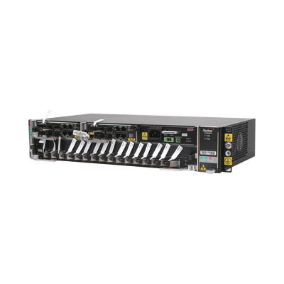 OLT Carrier Class Modular GPON, 2 Ranuras, Incluye 1 Tarjeta GPOA de 16 puertos GPON, 1 Fuente de CA, 2 UR, Gestión por UN...