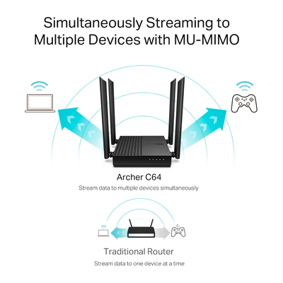 Router Inalámbrico AC 1200 / Doble Banda MU-MIMO / 1 puerto WAN 10/100/1000 Mbps / 4 puertos LAN 10/100/1000 Mbps / Compat...