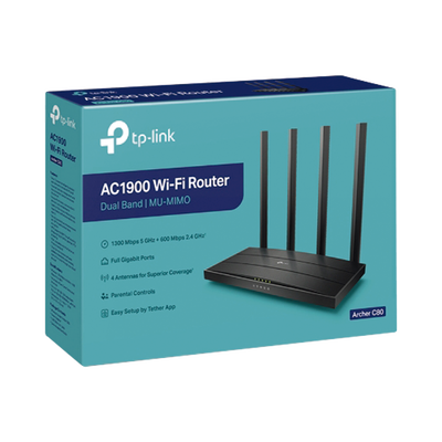Router inalámbrico WiFi 5 ac / Wave 2 MU-MIMO 3x3 1900 Mbps / Doble Banda 2.4 y 5 GHz / 1 puerto WAN 10/100/1000 Mbps / 4 pue