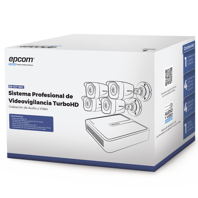 (MICRÓFONO Integrado) Kit TurboHD 1080p Lite / DVR 4 canales / Audio por Coaxitron / 4 Cámaras Bala de Metal con Micrófono...