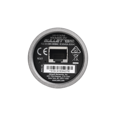 Radio Doble Banda Bullet airMAX AC IP67 hasta 160 Mbps en 2.4 GHz (2412-2472 MHz) o 300 Mbps en 5 GHz (5150-5875 MHz) UBIQ...