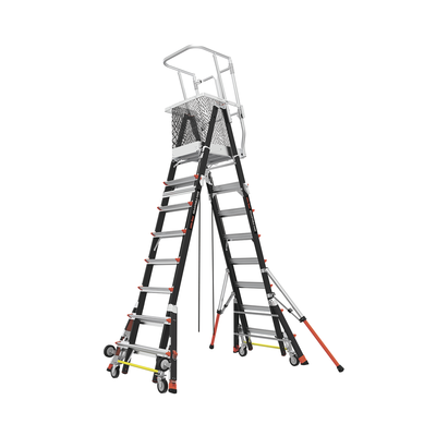 Escalera de Fibra de Vidrio  con Jaula de 8'-14' (2.44 - 4.27 m). Con Ajuste en Ruedas (RATCHET™ Leveler) (SKU:18515-817)....