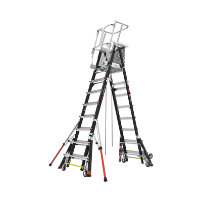 Escalera de Fibra de Vidrio  con Jaula de 8'-14' (2.44 - 4.27 m). Con Ajuste en Ruedas (RATCHET™ Leveler) (SKU:18515-817)....