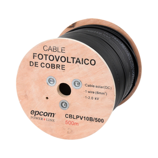 Carrete de 500 Metros / Cable Fotovoltaico Negro / 6mm² (10AWG) / Material COBRE /  2000 Vcc - EPCOM POWERLINE