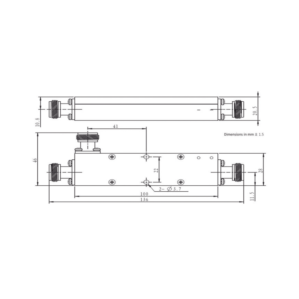 Acoplador direccional / 30dB / 694-2700 MHz / 50W / Conector N hembra / Diseño microstrip | SIERRA STORE