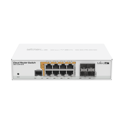 Cloud Router Switch Administrable L3, 8 puertos 10/100/1000 Mbps c/PoE Pasivo ó 802.3af/at, 4 Puertos SFP - MIKROTIK