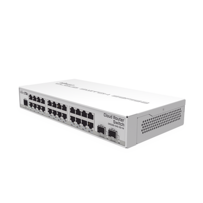 Switch Sistema Operativo Dual 24 Puertos Gigabit Ethernet y 2 Puertos SFP+, Para Escritorio - MIKROTIK