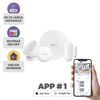 Kit de Alarma Inalambrico / Incluye: 1 Hub, 1 Sensor PIR, 1 Contacto Magnético y 1 Smart Boton / Configuración y Visualiza...