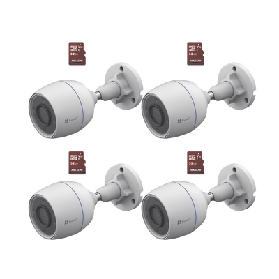 Kit de Camaras WiFi, Incluye 4 Piezas CS-H3C y 4 Piezas HS-TF-E1/32G  / Detección de Movimiento - EZVIZ