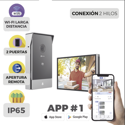 Videoportero IP Conexión a 2 Hilos / Con Monitor Wi-Fi para Interior / Frente de Calle  IP65 Uso En Exterior Debe Tener Pr...